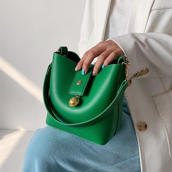 

evening bags green mini pu leather bucket crossbody with short handles for women 2021 fashion trendy luxury shoulder handbags