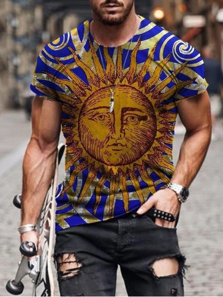 

men's t-shirts hip-hop style large size t-shirt sun irregular pattern short sleeve clothing summer 3d-printed xxs-4xl, White;black