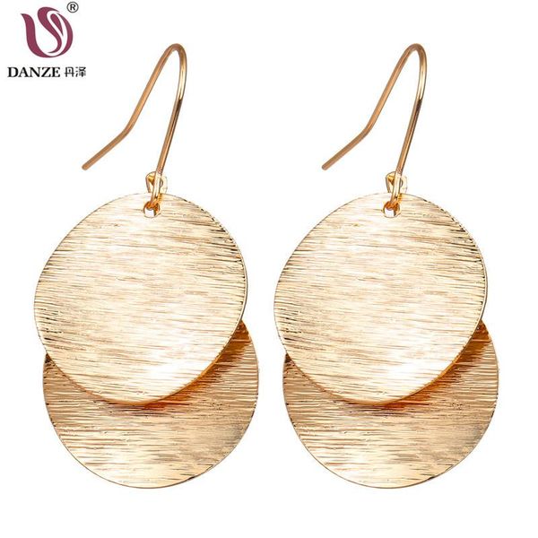 

simple silver gold color round dangle earrings for women trendy double coin circle metal drop kolczyki sieraden & chandelier