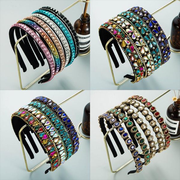 Clipes de cabelo Barrettes 2021 Estilo barroco Crystal Band para a cabeça colorido Rhinestone Headwear Wedding Bride Acessórios femininos Faixa de cabelo para jóia