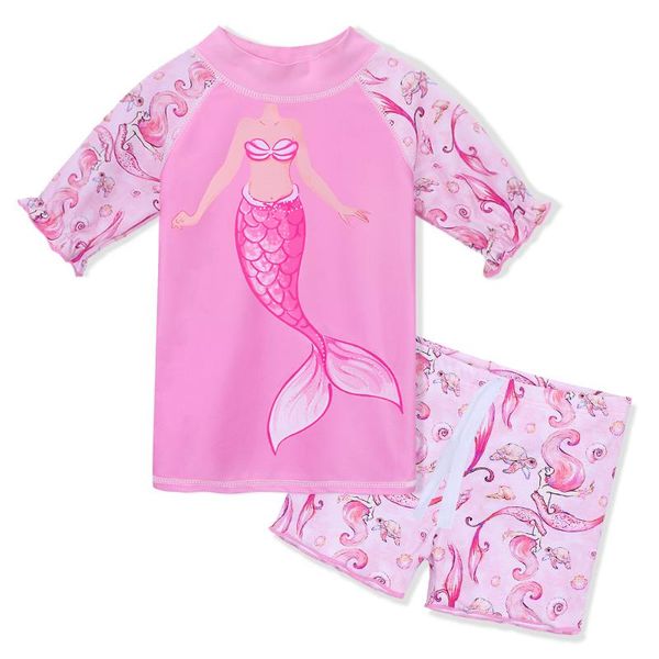 

one-piece suits baohulu girls swimsuit 2 piece short sleeves kids swimwear for pink fish flower swimming beach costume 3-10 years