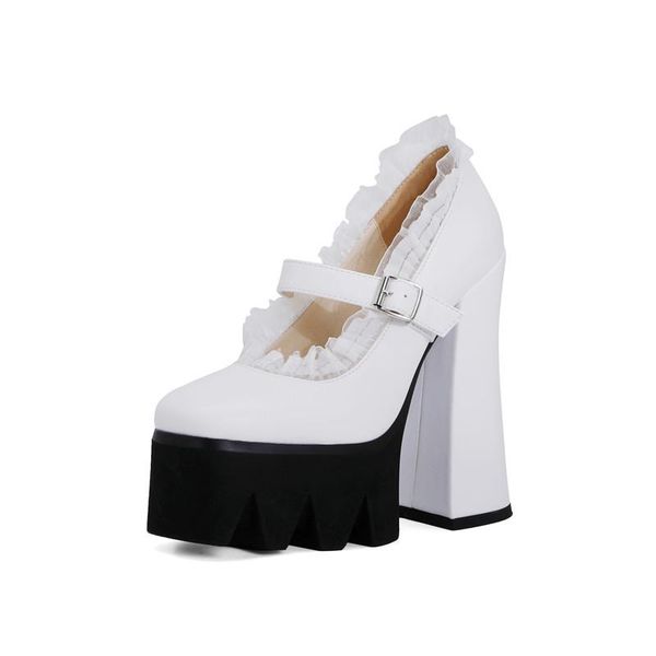 

dress shoes ymechic 2021 womens pumps square toe thick platform 15cm ankle strap chunky hoof high heels party nightclub large size 43, Black