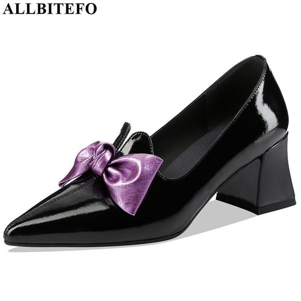 

dress shoes allbitefo fashion bow-knot office women high heel genuine leather heels thick spring, Black