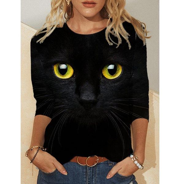 

spring casual ladies clothing funny kitty 3d printing long sleeve t-shirt and jumpsuit fashion women pullover street xs-3xl women's, White