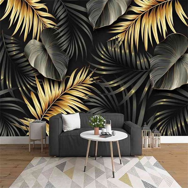 Carta da parati murale personalizzata Nordic dipinta a mano tropicale pianta foglia linee pittura a muro soggiorno camera da letto lusso home decor affresco 210722