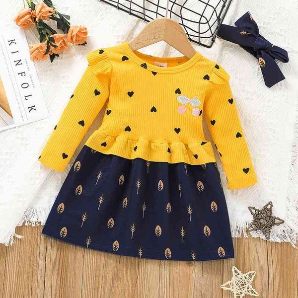 

2021 girls' long sleeve dress children's new autumn a-line foreign princess skirt, Red;yellow