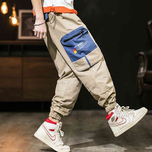 

men's pants harajuku men streetwear big pockets hip hop cargo harem joggers trousers abz692 pt0f, Black