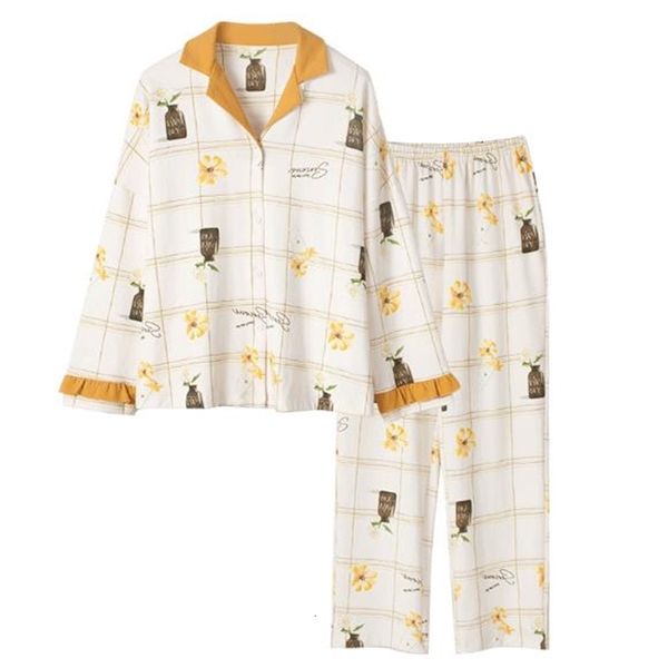 

women's sleepwear fdfklak autumn winter sleepwear casual plus size women's pajamas set print loose sweet full cotton nightwear pij, Black;red