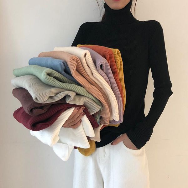 

women's sweaters autumn winter turtleneck thick sweater women long sleeve pullover basic 2021 korean style knit femme, White;black
