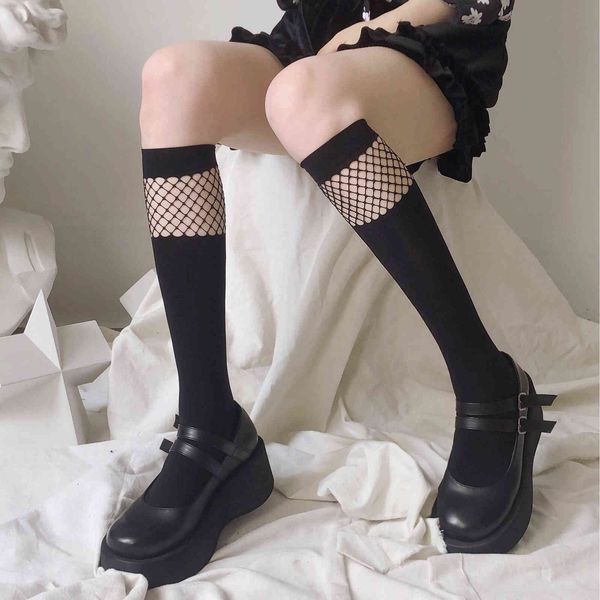 

mesh velvet leg socks jk cosplay costumes accessories uniform dark girl fashion fishnet stockings lolita y1119, Black;white