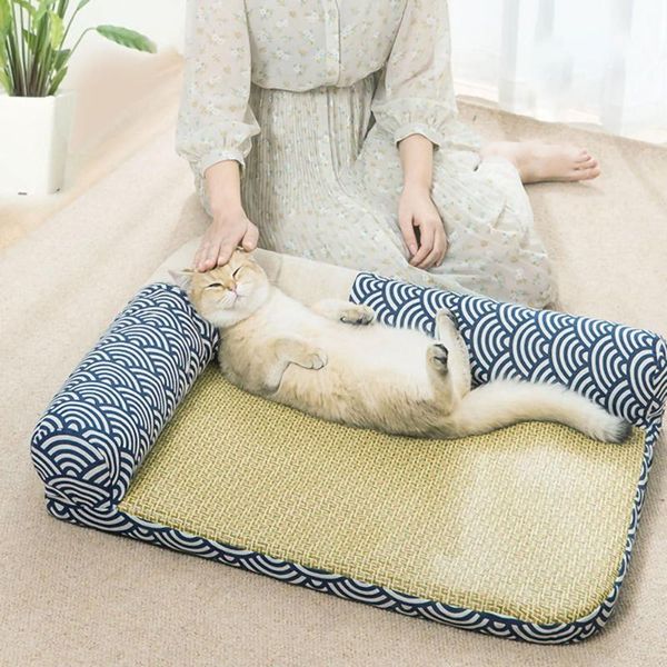 

cat beds & furniture summer dog cushion mat l/t-shaped pillow washable quilt cover detachable cool soft lying rattan supplies
