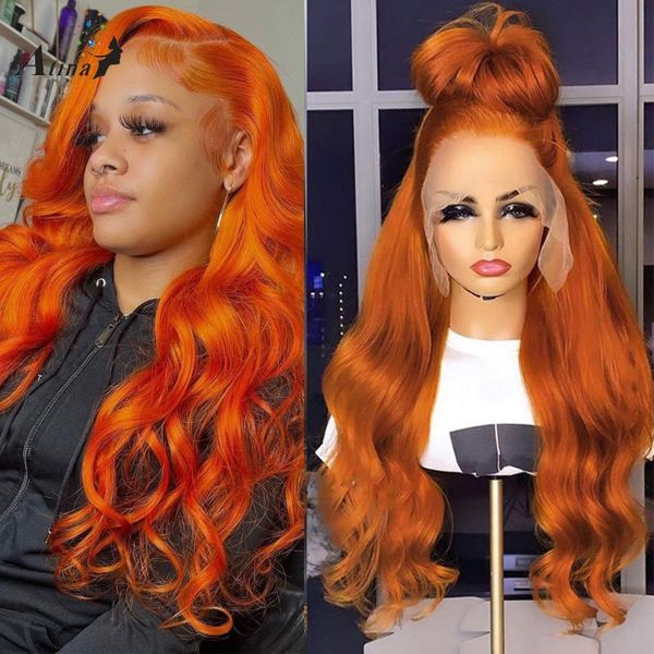 

ginger orange body wave lace front wig human hair deep part hd frontal pre plucked with baby loose water wigs, Black;brown