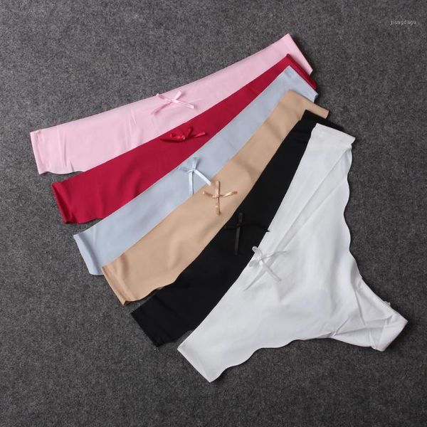 

women's panties seamless thong for women cut no-show wave edge g-string micro g string tanga girls ice silk bragas 6pcs/lot, Black;pink