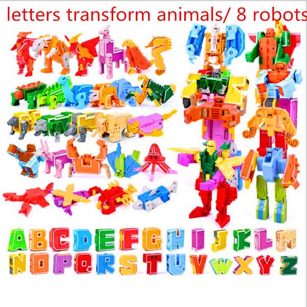 

blocks 26 english letters transform/deformation into dinosaurs/animals 8 robots creative action figures building block toy kids gifts 1008 q