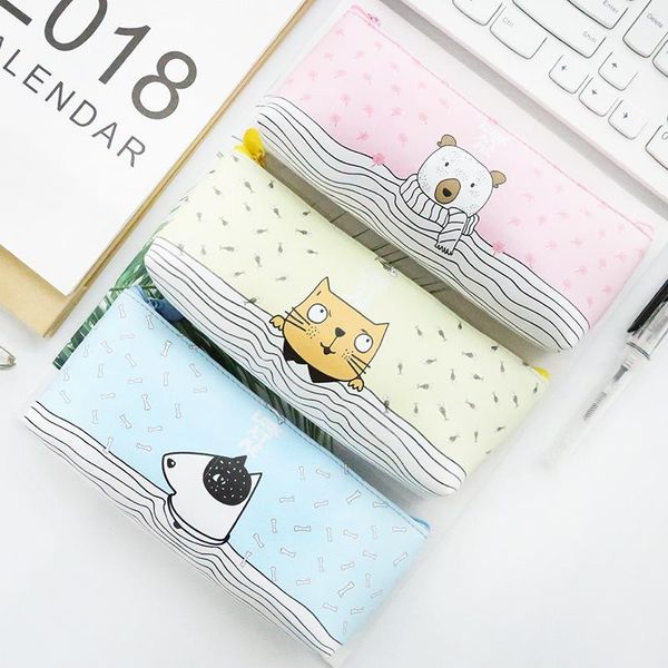 

1pcs/sell kawaii school pencil case cute animal blue dogs pattern supplies stationery gift box bag bags