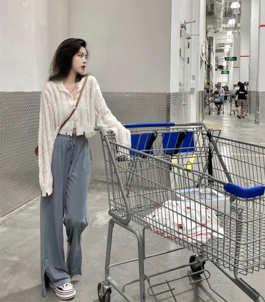 

women's jeans small design sense shorts sweater split mopping pants, Blue