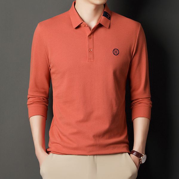 

2021 spring and autumn lapel long sleeve t-shirt fashion korean men's polo shirt solid color simple collar t-shirt, Black