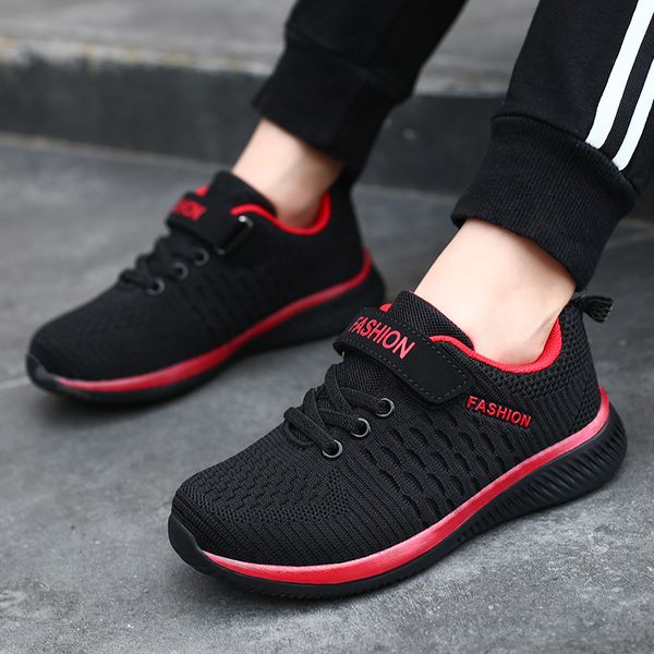 

autumn fly woven mesh childrens running shoes girls shoes lightweight sneakers boys shoes kids loafers 28-39, Black;red
