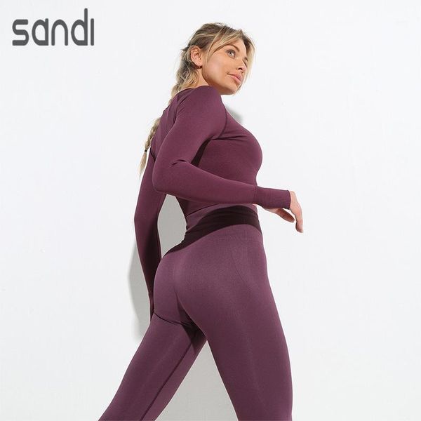 

yoga outfit sandi 2pcs/set seamless set women tracksuit gym clothing long sleeve crop running leggings sportswear workout clothes