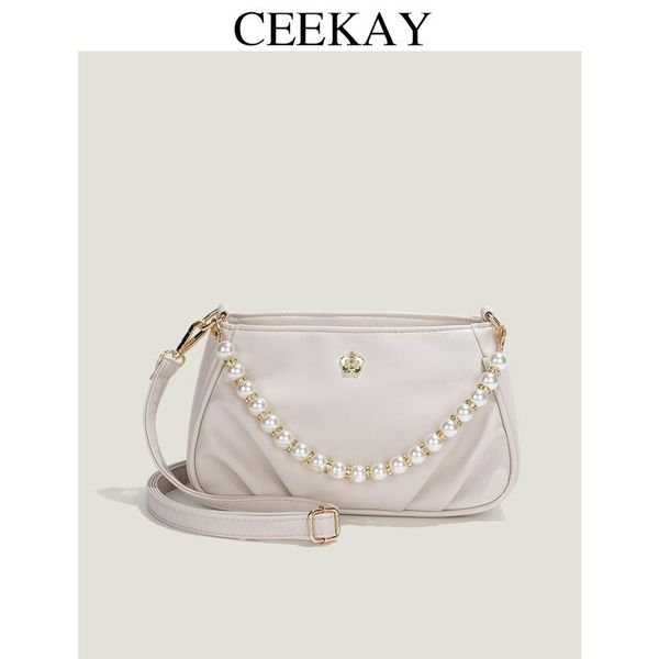 

evening bags pearl chain design pu leather crossbody for women 2021 white shoulder messenger handbags small chest bag travel