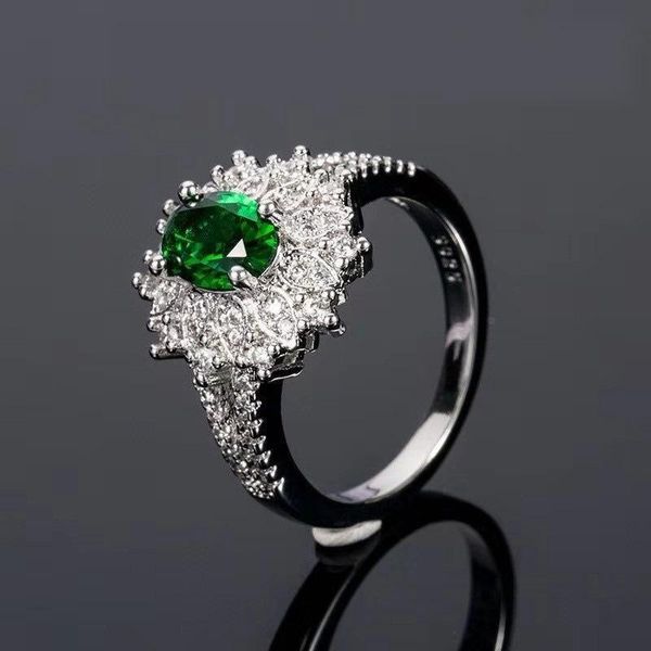 

cluster rings green zircon black alloy ring woman summer fashion princess noble accessories banquet jewelry gift, Golden;silver