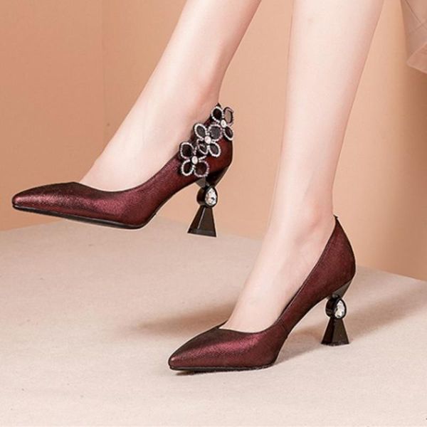

dress shoes sheepskin genuine leather women high heel rhinestone fashion heels chaussures femme, Black