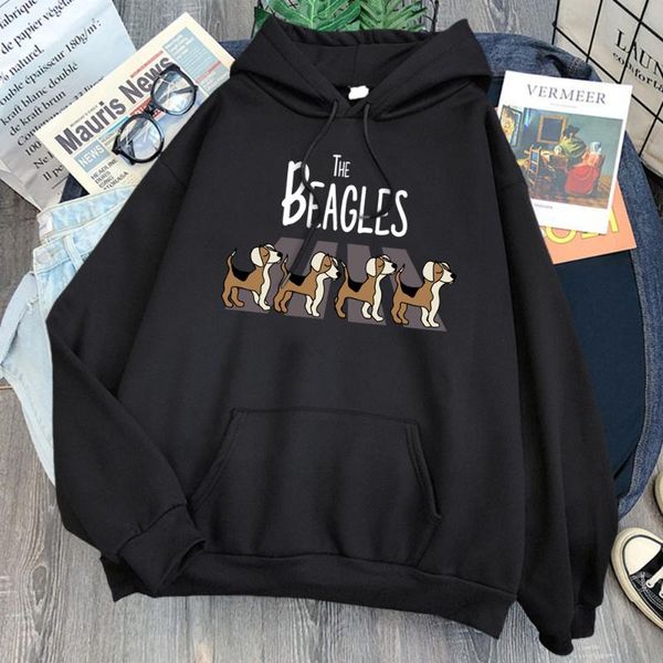 

men's hoodies & sweatshirts he beagles cartoon dog print man sweatshirt loose fleece long sleeve hooded vintage fashion hoody hip hop, Black