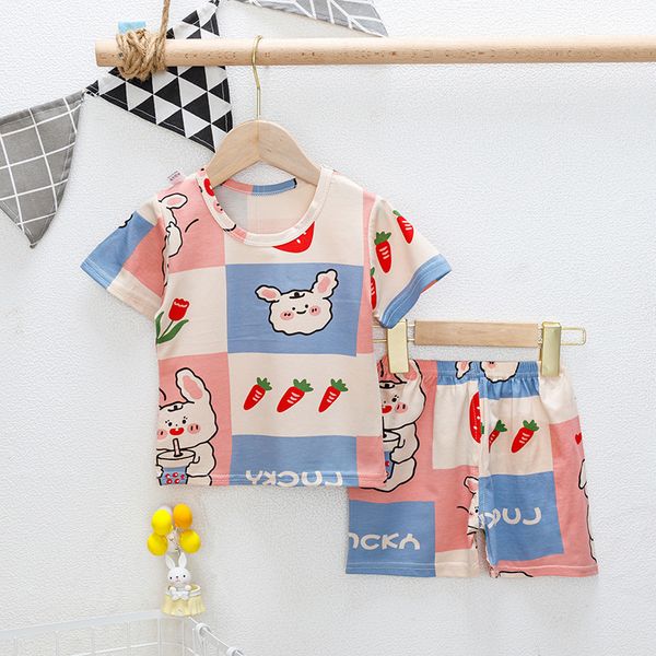 

monthly sales of 500 summer icelandic cotton children home service suit girls' pajamas short sleeve air conditioning, Blue;red