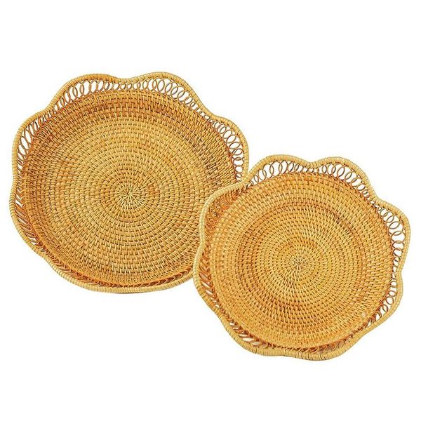 

storage baskets 2pcs fruit and vegetable round wicker rattan for serving stackable holder kitchen organizing