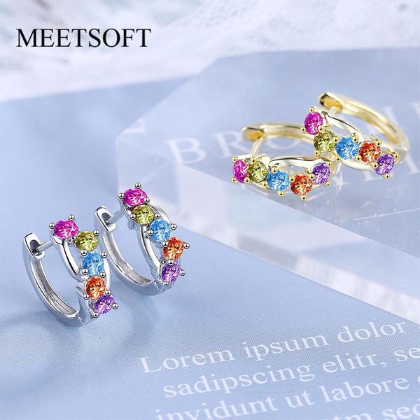 

hoop & huggie meetsoft vintage 925 sterling silver minimalist colorful zircon 14k gold earrings buckle for women jewelry drop, Golden;silver