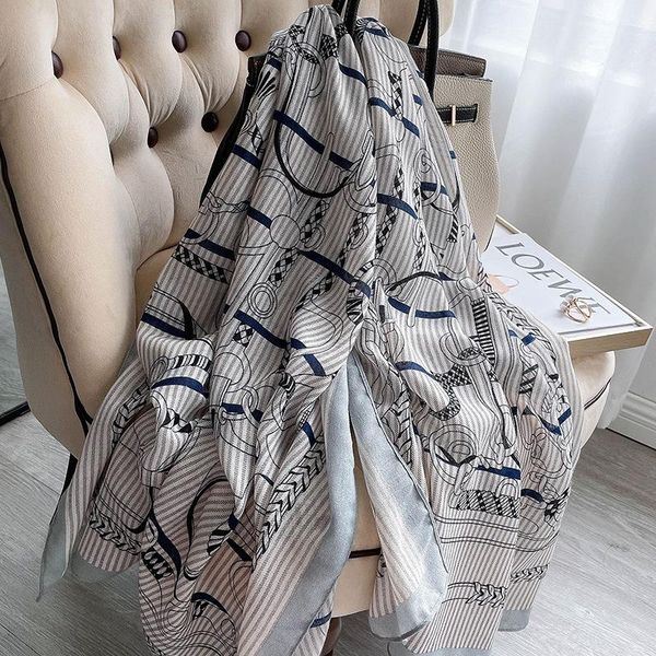 

scarves 2021 fashion 90*180cm silk scarf female foulard bandana long shawls wraps winter neck pashmina lady hijab luxury, Blue;gray