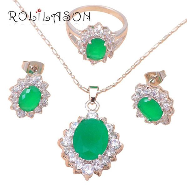 

earrings & necklace amazing gorgeous design silver plated filled green crystal jewelry sets ring sz #5.5 fashion js274