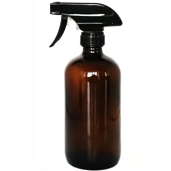 

500ml large empty 16 oz amber glass bottles with black trigger mist stream spray storage cap for essential oil cleaning product & jars