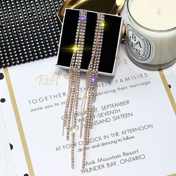 

tassel rhinestone long line 925 silver needle exaggerated new net red earrings