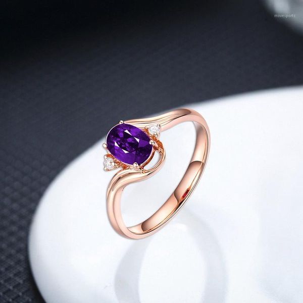 

wedding rings elegant jewelry ring for women 7mm round shape amethyst zircon gemstone ornament party wholesale1, Slivery;golden