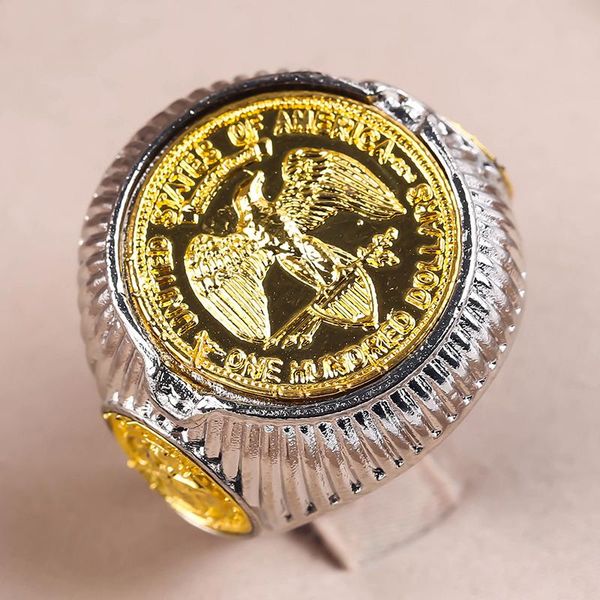 

wedding rings retro carved letter eagle for men personality design chunky ring silver color male gift party vintage jewelry accessories, Slivery;golden