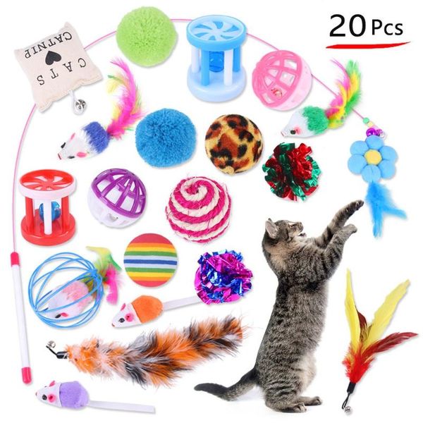 

20pcs/set pet toys set funny cat sticks mouse shape pets bell ball feather interactive for accessories