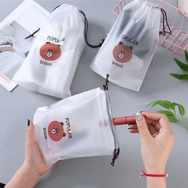 

storage bags transparent toiletry string frosted bag cute bear household portable cartoons organizer plastic pe pouch drawstring flat