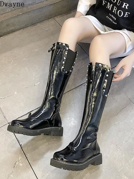 

boots front zipper thin skinny 2021 wild thick long tube female, Black