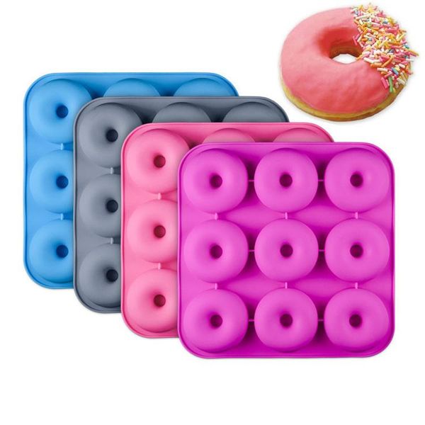 

baking & pastry tools 9 cavity doughnuts silicone mold jelly fondant chocolate donuts cupcake diy bakeware color random