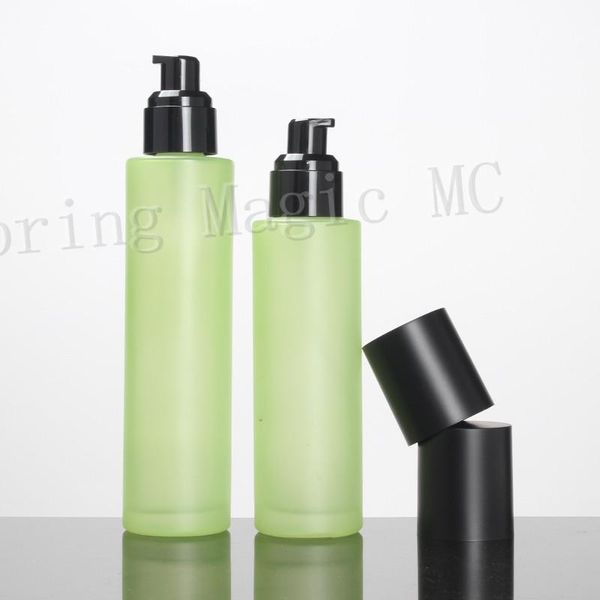 

packing bottles 100ml blue/green/frosted glass lotion pump with big black lid,perfume spray bottle,empty cosmetic container
