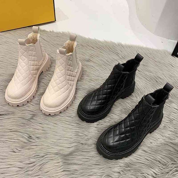 

shoes woman martin boots non-slip snow women raise the bottom warm with velvet short lattice luxury designer beige black