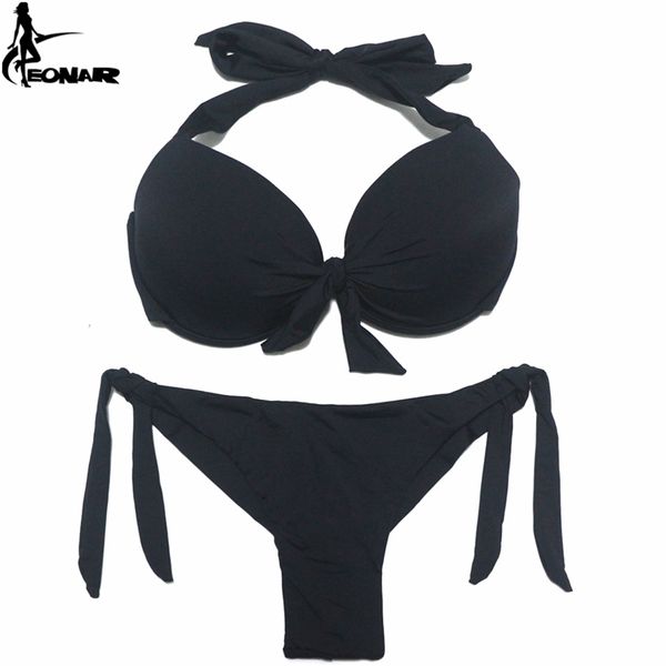 EONAR Bikini Solid Costumi da bagno Donna Push Up Set taglio brasiliano / Costumi da bagno inferiori classici Costumi da bagno sexy taglie forti 210611