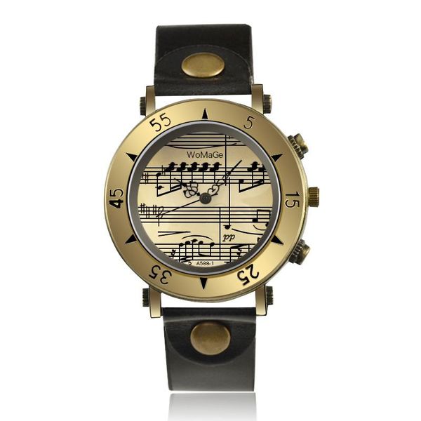 

wristwatches classic vintage gold men watches fashion musical note quartz man wrist watch retro casual leather clock erkek kol saati 2021, Slivery;brown