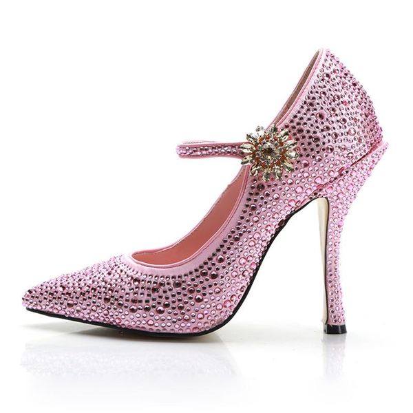 

dress shoes bling crystal decor wedding women high heels pink satin pointed toe rhinestone pumps chaussures femme 2021, Black