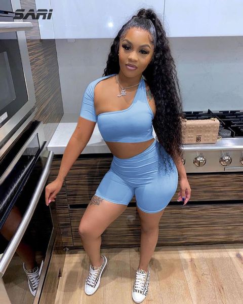 

women's tracksuits suit 2-piece solid color summer short-sleeved irregular and elegant outdoor club sports fitness clothes, Gray