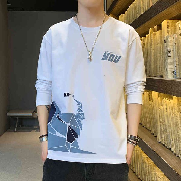 

men's casual shirts t-shirt, long sleeve male t-shirts, spring and autumn cartoon cards, korean style, black white khaki blue t71, omjm, White;black
