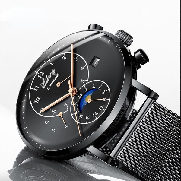 Top Marca de Luxo Sapphire Glass Men Relógios Masculinos, Enrolando Mecânica Automática Reloj Engrenagem Estudante Minimalismo Relógio