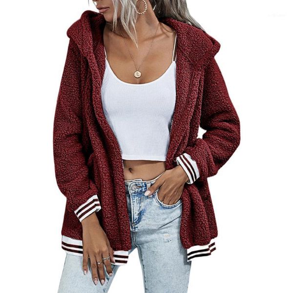 

women's jackets autumn winter women fluffy fleece hooded coat long sleeve casual loose cardigan outwear solid open front jacket fashion, Black;brown