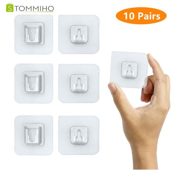 

hooks & rails 10 pairs double-sided adhesive wall hook hanger strong transparent kitchen bathroom storage organization